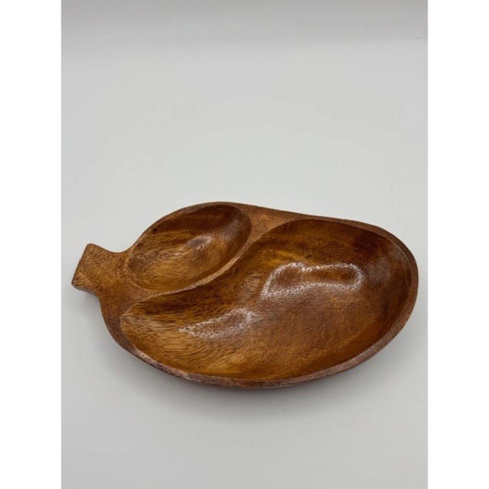 Vintage Monkey Pod Wood Mango Shaped 2 Section Serving Tray Snack Dish Brown - Picture 5 of 11
